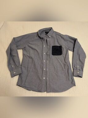Beams Japan Classic Grey/Blue Button-Down Shirt with Contrasting Pocket